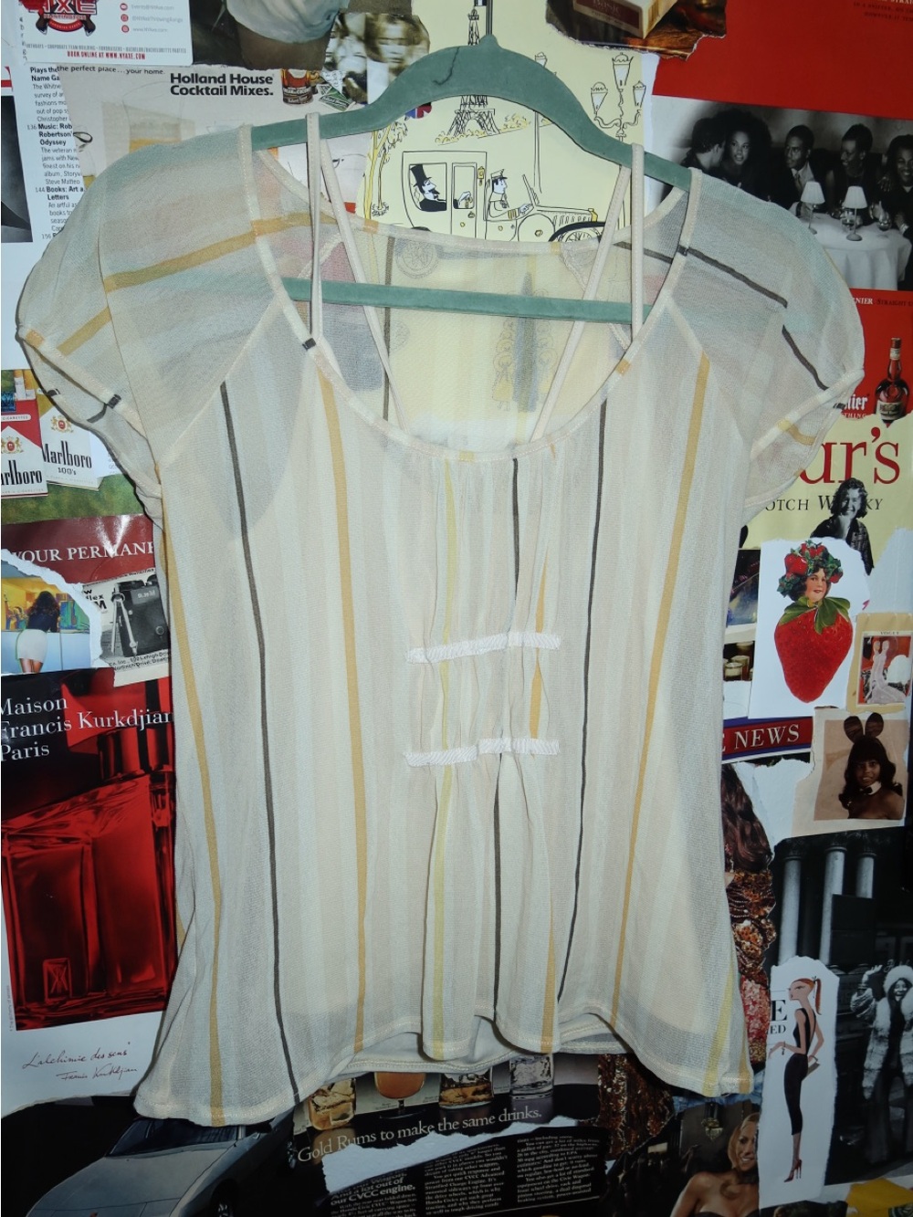 Dkny Sheer Short-Sleeve Striped mesh blouse